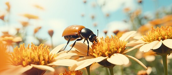 Fototapete - Beetle on flower in the wild