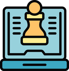 Poster - Online chess icon outline vector. Game pc. Digital device color flat