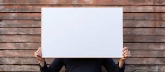 Poster - Person holding blank sign in front of textured background
