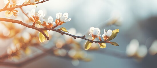 Poster - Selective focus and copy space background with tree buds opening in early spring