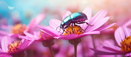 Fototapete - Beetle on flower in the wild