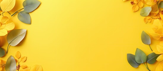 Poster - Yellow leafed flat lay mock up Minimal Mother s Day card Vibrant nature backdrop