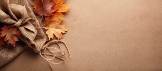 Poster - Autumn themed arrangement of dry leaves gift corner display rustic background
