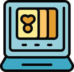 Poster - Laptop gamer icon outline vector. Console digital. App gamepad color flat