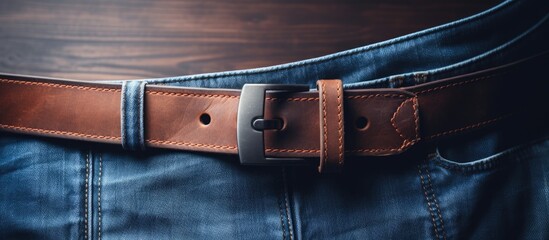 Wall Mural - Blue jeans with a leather belt label and empty space