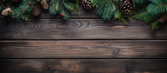 Poster - Decorated Christmas tree on wooden platform