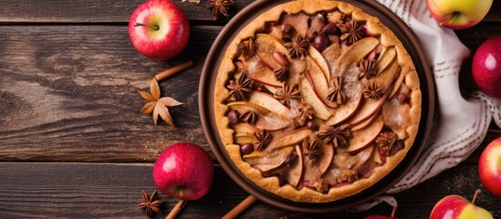 Poster - Healthy homemade wholegrain fruit pie with organic apples walnuts cinnamon and brown sugar suitable for Thanksgiving