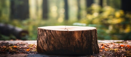 Poster - Blurred background photo of log used for chopping wood or as a pedestal