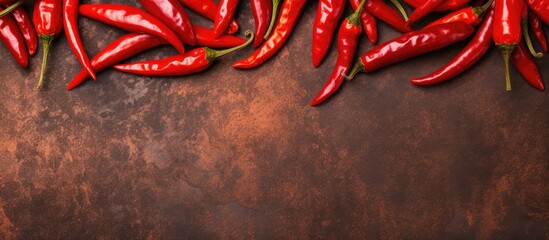Aufkleber - Top view of fresh red chili peppers on a copper metal background