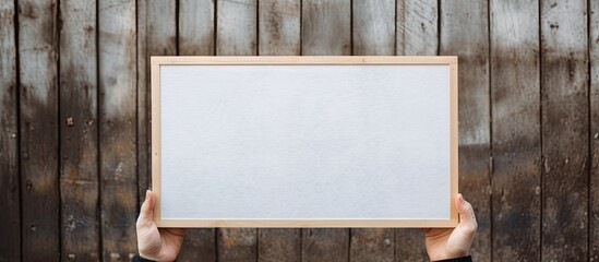 Poster - Person holding blank sign in front of textured background