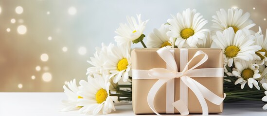 Aufkleber - Chamomile gift with gold ribbon bow for special occasions