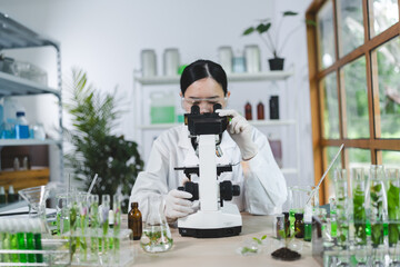 Wall Mural - plant in medical pharmacy science research at chemical medicine laboratory for pharmaceutical indust