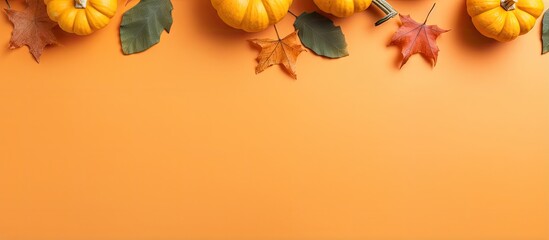 Poster - Little orange pumpkins on a colored table background representing autumn and fall festivities