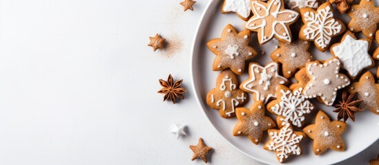 Aufkleber - Gingerbread cookies with icing on white plate