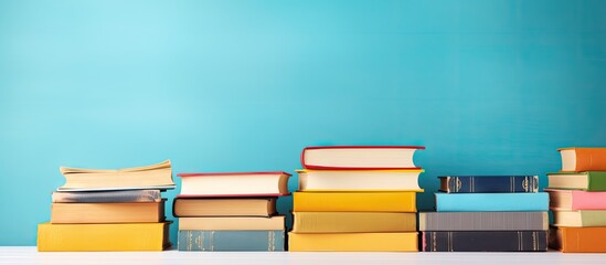 Aufkleber - Pile of bright books Educational context School season Empty area for writing