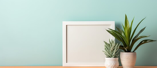 Leinwandbilder - Plant on glass table with color background framed in photo