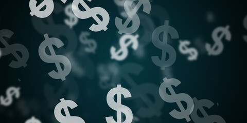 Wall Mural - Abstract dark blue background with flying dollars