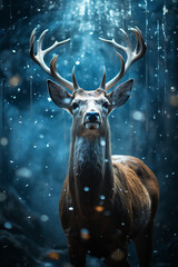 Aufkleber - a deer is caught in the snow and the rest of the scenery, Generative AI technology.