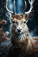 Poster - a deer is caught in the snow and the rest of the scenery, Generative AI technology.