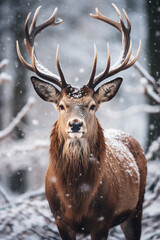 Poster - a deer is caught in the snow and the rest of the scenery, Generative AI technology.