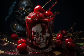 Aufkleber - a drink is dressed up with red cherries and chocolate, Generative AI technology.