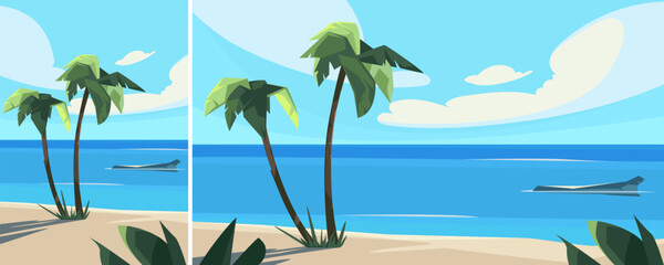 Wall Mural - Palm trees with ocean and clouds. Summer landscape in different formats.