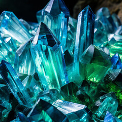 Poster - crystals of green-blue color Generative AI technology.