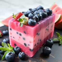 Poster - passion watermelon with blueberry and cherry on top  Generative AI technology.