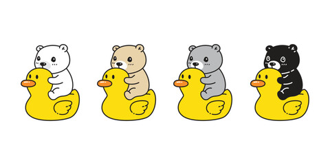 Wall Mural - bear vector polar icon duck rubber flamingo cartoon character logo teddy riding swimming ring inflat