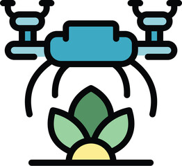 Poster - Drone plant care icon outline vector. Digital future. Sensor smart color flat