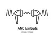 ANC earbuds. In-ear wireless headphones with active noise cancellation. Hearing protection. Vector line icon. Editable stroke. Anti-noise ear buds. Bluetooth earphones. Isolated object