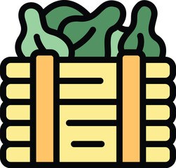Sticker - Fruit basket icon outline vector. Farmer production. Data app color flat