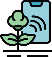 Poster - Cotton plant control icon outline vector. Digital agriculture. App data color flat