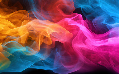 Wall Mural - Beautiful colorful rainbow smoke on a black background. Abstract gradient opacity. Smoky translucency.