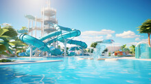 Summer Aqua Park Pool With Thrilling Slides, Inviting Splashy Fun In The Sun