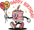 vintage character cartoon birthday cake holding balloon