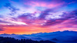 Abstract background of colorful twilight sky, distant mountain.