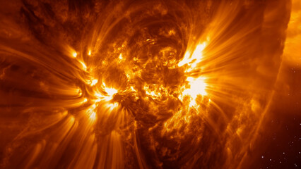 Our star with magnetic storms. Plasma flash on the surface of a our star 