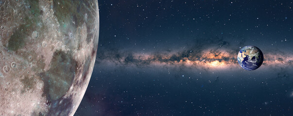 Poster - The Earth as Seen from the Surface of the Moon Milky Way galaxy in the background 
