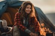 Woman Camping In The Wilderness . Сoncept Women Camping Alone, Outdoor Wilderness Survival, Preparation Before Camping, Gaining Confidence In Nature