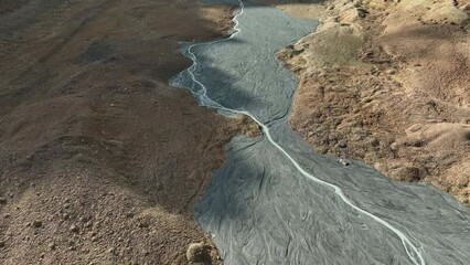 Wall Mural - drone view of the river and forest in the glacier valley. view of the moraines. landscape from the a