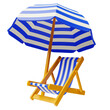 Beach chair and beach umbrella isolated. 3d rendering