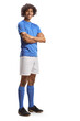 © Ljupco Smokovski - Full length portrait of an african american football player in a blue jersey posing with folded arms