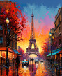 parison eiffel tower colorful cityscapes, generative ai