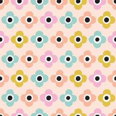 Wall Mural - Repeated Retro Flowers pattern. Simple seamless Floral texture in retro style. Cute bold flowers background