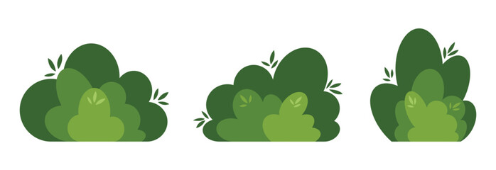 shrub bush shrubbery tree simple abstract flat cartoon vector illustration. set of garden green plan