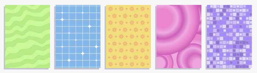 Poster - Five abstract retro backgrounds, patterns, decorative backdrops in old fashioned aesthetics, vertical covers, prints, cards. Vector illustration.