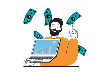 Aufkleber - Finance concept with people scene in flat web design. Man developing financial strategy, earning more money and showing growth chart. Vector illustration for social media banner, marketing material.