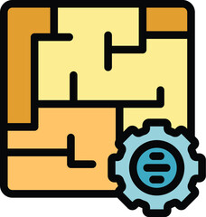 Poster - Engineer plan icon outline vector. Machinery process. Work computer color flat