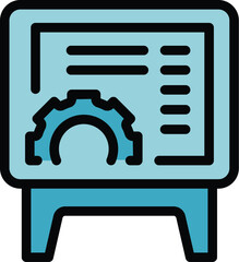 Poster - Engineer monitor icon outline vector. Worker process. Robot operator color flat